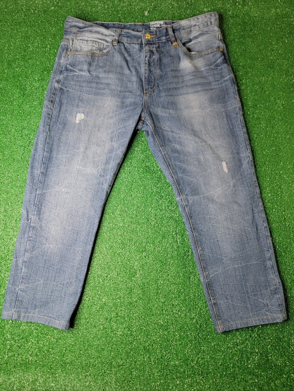 Sean John Bedford Classic Straight Fit Men's Denim Blue Jeans 38x26 Distressed